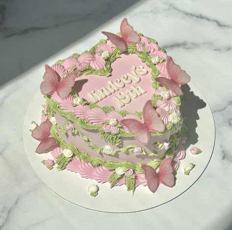 Bolo Vintage, Vintage Birthday Cakes, Birthday Cake Decorating Ideas, 21st Birthday Cakes, Pink Birthday Cakes, Fairy Cake, Garden Party Birthday, Cake Decorating Ideas, Simple Birthday