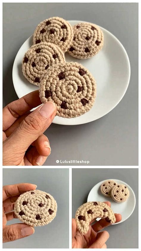 Amigurumi Cookie Free Pattern - Crochet Biscuits Free Pattern, Crochet Noodles Free Pattern, Easy Crochet Food Patterns, Crochet Cookie Coaster, Free Crochet Cookie Pattern, Free Amigurumi Food Patterns, Hot Dog Crochet Pattern, Crochet Bakery Free Pattern, Crochet Food Coasters Free Pattern