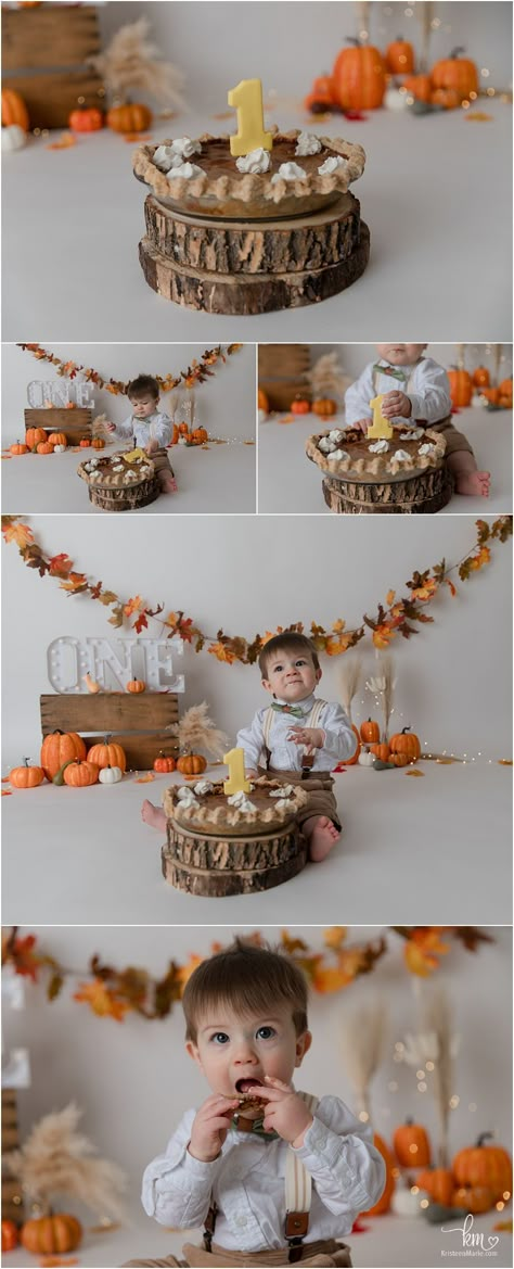 Thanksgiving One Year Old Photoshoot, November First Birthday Photoshoot, Fall Cake Smash Photoshoot, October 1st Birthday Photoshoot, Cake Smash Fall Theme, Pumpkin Cake Smash 1st Birthdays, Pumpkin Pie Smash First Birthday, 1st Birthday Thanksgiving Theme, October First Birthday Photoshoot