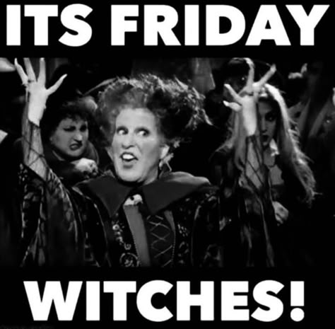 Happy Birthday Witchy Woman, Hocus Pocus Meme, Friday Coffee Quotes, Funny Qotes, Day Of The Week Quotes, Happy Halloween Gif, Witches Spells, Friday Dance, Friday Morning Quotes