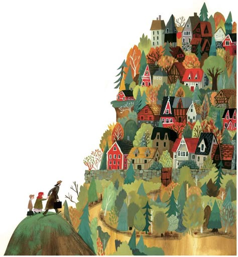 In a Perfect World... - bellasecretgarden:   ‘The Village’ by Jen Hill ... 동화 삽화, Picture Books Illustration, Naive Art, Illustrations And Posters, Childrens Illustrations, Children's Book Illustration, Pen Drawing, The Village, Book Illustration