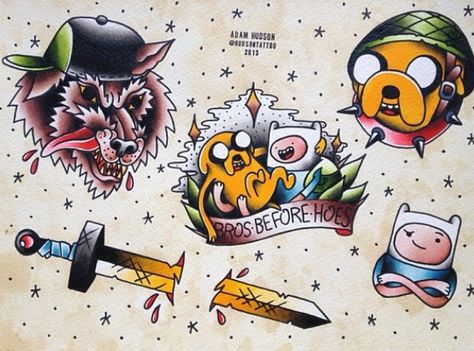 adventure time Tattoos Adventure Time, Tattoos Adventure, Tatoo Adventure, Old School Anime, Treehouse Of Horror, Adventure Time Tattoo, Simpsons Treehouse Of Horror, Simpsons Tattoo, Biker Tattoos