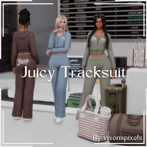 Juicy Tracksuit | Patreon Juicy Tracksuit Sims 4 Cc, Sims 4 Cc Juicy Couture, Sims 4 Juicy Couture Cc, Sims 4 Skills, Juicy Tracksuit, Sims 4 Cas Mods, Play Sims 4, The Sims 4 Pc, Cc Clothes