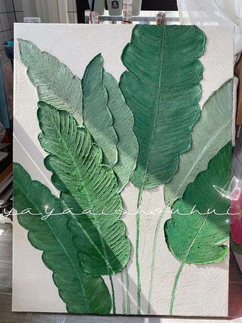 3d Leaf Painting, Textured Leaf Art, Plaster Leaf Art, Textured Tree Painting, Leaf Canvas Painting, Leaf Painting On Canvas, Texture Canvas Painting, Multi Canvas Painting, Vines Texture