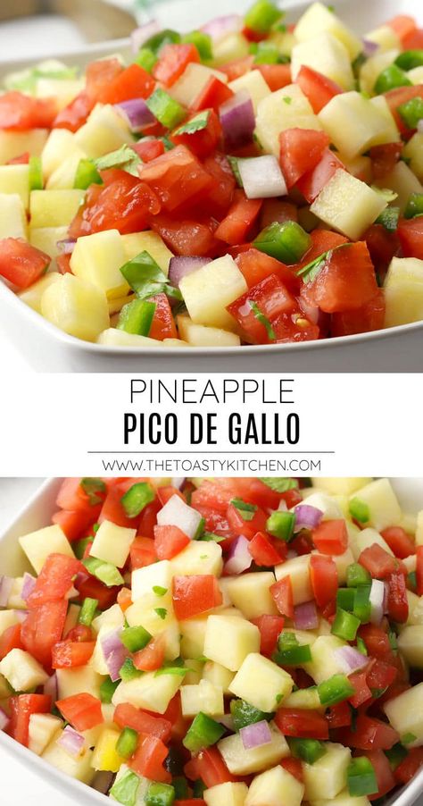 Pineapple pico de gallo recipe by The Toasty Kitchen. Make a batch of pineapple pico de gallo for a sweet and spicy summer appetizer or topping your next batch of tacos. Ready in just five minutes and filled with fresh flavor! #pineapple #picodegallo #pineapplepicodegallo #appetizer #tacotuesday #salsafresca #summer #recipe Pineapple Pico, Ground Pork Tacos, 2024 Health, Summer Vegetable Recipes, Summer Fruit Recipes, Apple Snacks, Hispanic Recipes, Summer Grilling Recipes, Mexican Dinner