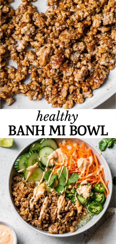 Healthy Banh Mi Bowl, Banh Mi Rice Bowl, Paleo Power Bowl, Bon Mi Bowl, Healthy Bahn Mi, Meat And Veggie Bowls, Beef Banh Mi Bowl, Pork Banh Mi Bowl, Turkey Bahn Mi Bowl