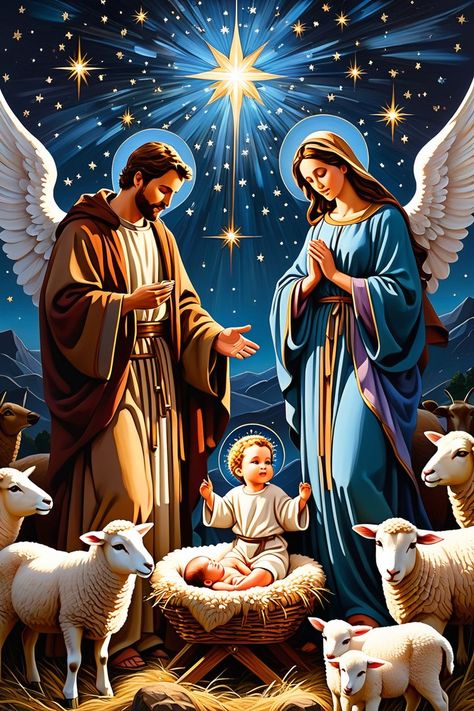 Jesus Born Christmas Wallpaper, Jesus Pictures Powerful, Holly Painting, Merry Christmas Eve Quotes, Jesus Christ Christmas, Nativity Scene Pictures, Modern Acrylic Painting, Nativity Painting, Mary Pictures