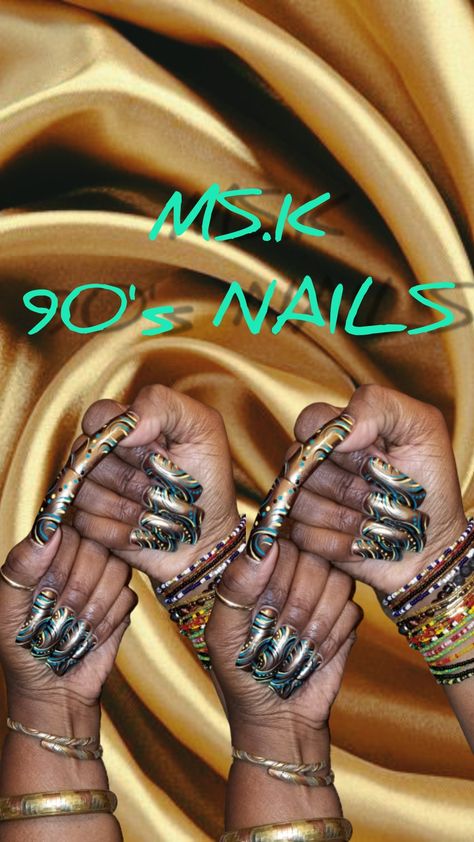 90s Nail Designs Black Women, 90s Nails Acrylic Black Women, 90 Nails The 90s Art Designs, Acrylic Nails Black Women, Hip Hop Nails, 90s Nail Art, Nails Black Women, Acrylic Nails Black, 90’s Hip Hop