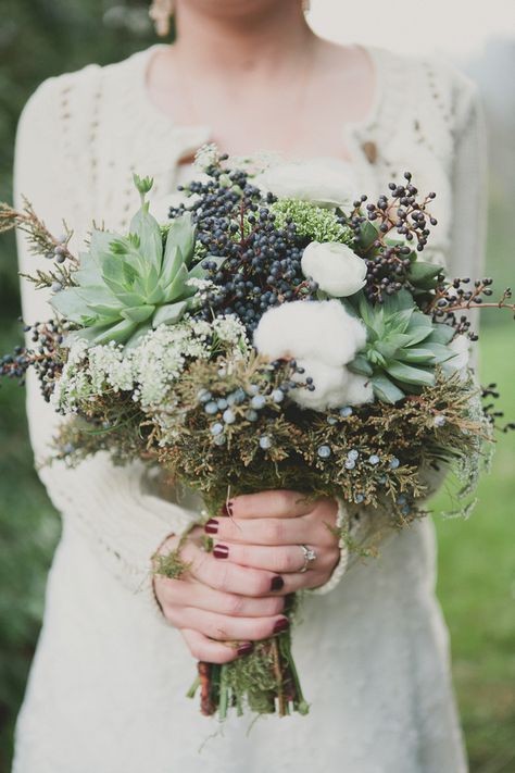 fall bouquet by floraldesignsbyalicia.com // photo by EmilyGPhotography.com Cotton Wedding Bouquet, Woodland Wedding Bouquet, Succulent Bouquet Wedding, Vintage Bouquet Wedding, Flowers And Greenery, Succulent Bouquet, Fall Wedding Bouquets, Succulent Wedding, Wedding Winter