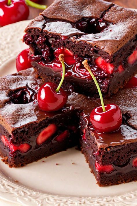 Brownies With Cherry Pie Filling Recipe  Ingredients  - 1 box (18.4 ounces) brownie mix - 1/2 cup vegetable oil - 1/4 cup water - 2 large eggs - 1 can (21 ounces) cherry pie filling - 1/2 teaspoon vanilla extract - Optional: powdered sugar for dusting  Full Cooking Instructions on... Cherry Pie Brownies, Dessert With Cherry Pie Filling, Brownies With Cherry Pie Filling, Cherry Pie Filling Recipe, Cherry Pie Filling Recipes, Cherry Brownies, Caramel Bites, Choc Cake, Perfect Brownies