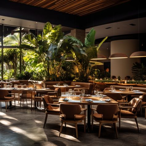 Tropical Interior Restaurant, Tropical Restaurant Design Interiors, Modern Tropical Restaurant, Tropical Theme Restaurant, Tropical Restaurant Design, Restaurant Interior Design Ideas, Asian Restaurant Design, Tropical Restaurant, Start A Restaurant