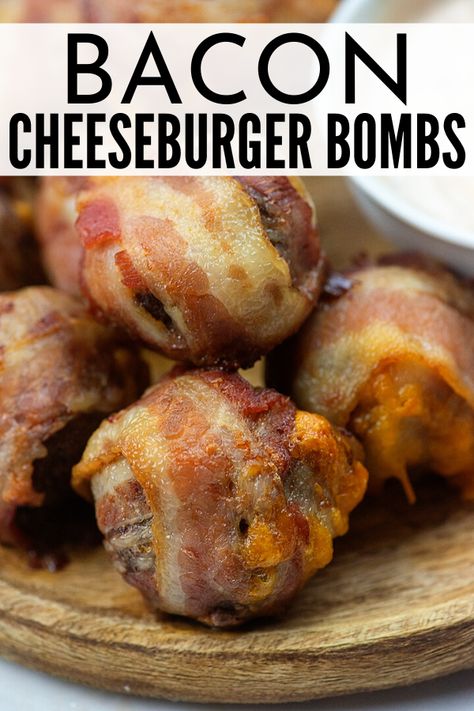 Bacon Cheeseburger Balls, Bacon And Cheese Bites, Bacon Ideas Snacks, Meatballs Wrapped In Bacon, Bacon Wrapped Hamburger Roll, Bacon Wrapped Ground Beef Recipes, Bacon Food Ideas, Hamburger Appetizer Recipes, Smoked Bacon Appetizers