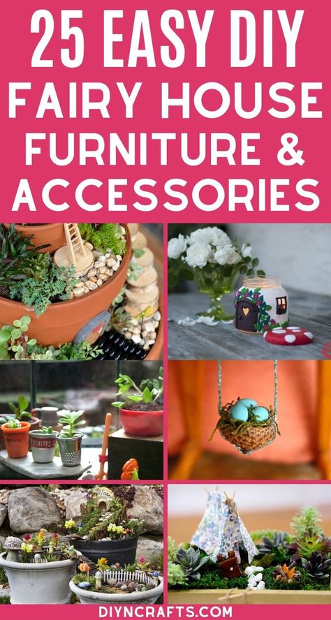 Make your own DIY Fairy House Furniture and Accessories with these fun tutorials. Tons of easy ideas using items you already have around the house! These simple fairy garden ideas are tons of fun and super easy to make. #FairyGarden #FairyFurniture #Fairies #Gnomes #Garden #FairyHouse Diy Fairy Garden Accessories How To Make, Fairy Garden Furniture Diy Ideas, Make Your Own Fairy House, Fairy Garden Houses Diy How To Make, How To Make Fairy Garden, Easy Fairy Garden Ideas, Fairy Gardens Diy, Diy Backyard Fairy Garden, Tiny Fairy Garden Ideas