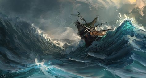 ArtStation - Sinking ship spitpaint, Denis Loebner ------ Sinking ship, waves, ocean, storm Ships Aesthetic, Ship Aesthetic, Storm Wallpaper, Sinking Ship, Ocean Storm, Storm Art, Sea Storm, Navi A Vela, Aesthetic Cartoon