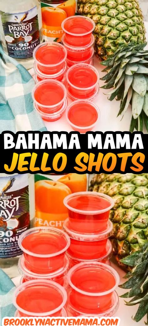 The Bahama Mama Jello Shots are so great for parties! Made with super easy ingredients and yummy Bahama Mama flavor you will love these! Jello Shot Charcuterie Board, Jello Shots In Fruit, Hawaiian Jello Shots, Coconut Jello Shots, Non Alcoholic Jello Shots Kids, Jello Shots With Rum Recipe, Rum Jello Shot Recipes, Pineapple Rum Jello Shots, Malibu Rum Jello Shots Recipes