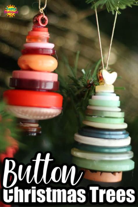 Christmas Ornaments Homemade Rustic, Christmas Ornaments Homemade Kids, Button Christmas Tree, Homemade Christmas Ornaments Diy, Ornaments Diy Kids, Ornament Hanger, Easy Christmas Ornaments, Christmas Crafts For Toddlers, Kids Christmas Ornaments