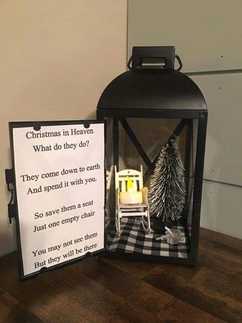 Save a seat for a loved one #holidaylove Christmas Lantern Decor Ideas, Diy Christmas Lantern, Christmas In Heaven Lantern, Diy Gifts For Christmas, Memory Lantern, Lantern Christmas Decor, Memorial Lanterns, Lantern Christmas, Lantern Ideas