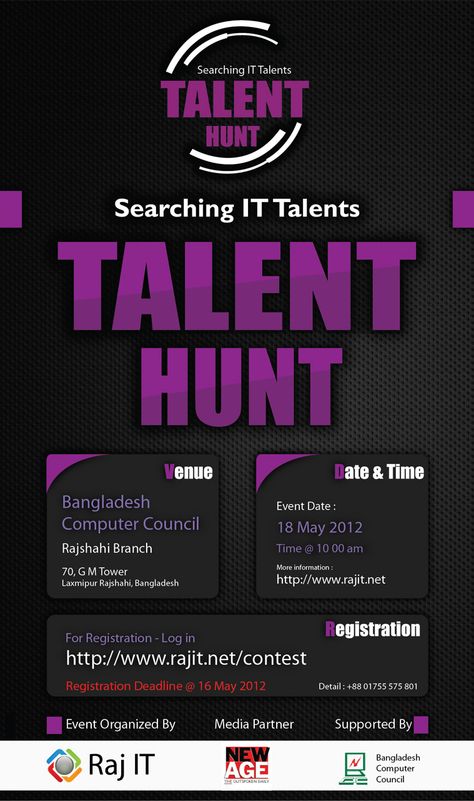 Talent Hunt. Event Organization, Creative Design, Poster Design, For Kids, 10 Things, Design