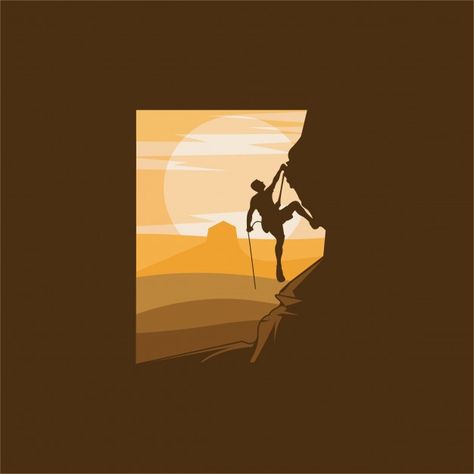 Rock climbing logo design illustration P... | Premium Vector #Freepik #vector #logo #man #mountain #adventure Climbing Illustration Mountain, Climb Mountain Illustration, Rock Climbing Logo, Climbing Mountain Illustration, Climbing Logo Design, Rock Climbing Illustration, Climbing Logo, Climbing Tattoo, Adventure Logo Design