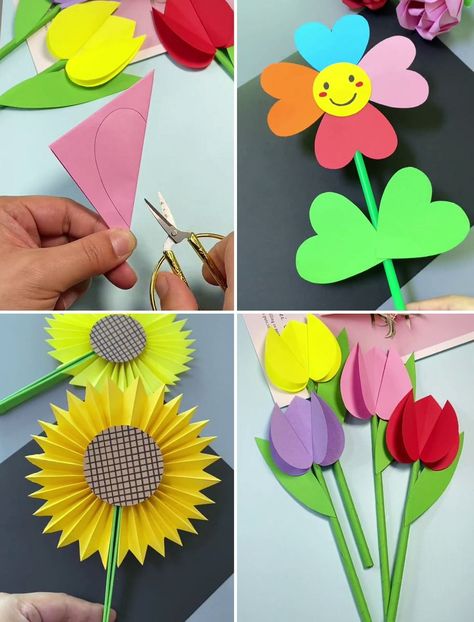 Easy Flower Craft, Flower Crafts For Kids, Simple Paper Flower, Flower Crafts Kids, Paper Flower Centerpieces, Nursery Crafts, Paper Flowers Diy Easy, Camp Crafts, Rose Crafts