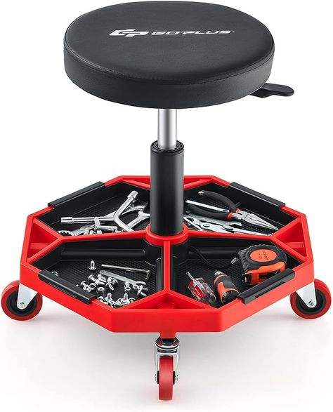 Amazon.com: Goplus Rolling Mechanic Stool, Adjustable Pneumatic Shop Stool Creeper Seat with Removable Magnetic Tool Tray, Padded Cushion, Universal Wheels, Round Garage Workshop Chair, 330 LBS Max Capacity : Automotive Garage Chair, Mechanics Chair, Roller Chair, Magnetic Tools, Shop Stool, Stool Height, Stool Chair, Garage Workshop, Shop Chair