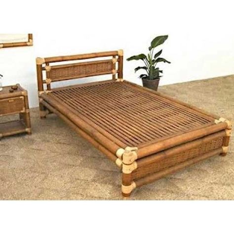 Bamboo or Cane Bed Bamboo Furniture Diy, Bamboo Furniture Design, Twig Furniture, Bamboo Diy, Bamboo Building, Bamboo Bed, Cane Bed, Bamboo House Design, Bamboo Sheets Bedding