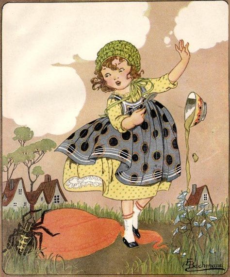 Little Miss Muffet - Storynory Little Miss Muffet, Miss Muffet, People Pictures, Postal Vintage, Japanese Drawings, Childrens Books Illustrations, Vintage Illustrations, Dear Mom, Love Illustration