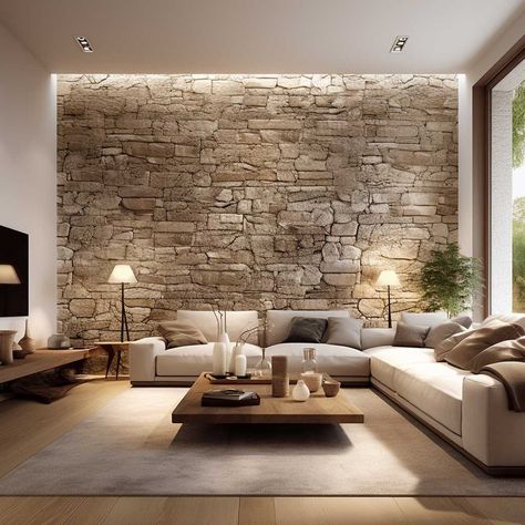 4+ Bold Feature Wall Ideas to Revamp Your Living Room Aesthetics • 333+ Art Images Living Room Stone Wall Ideas, Stone Wall In Living Room, Stone Wall Living Room With Tv, Feature Wall Living Room With Tv, Stone Tv Wall Ideas Living Room, Fireplace With Stone Wall, Stone Feature Wall Living Room, Stone Wall Interior Living Room, Stone House Decor