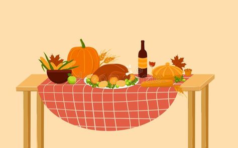 Thanksgiving Table Drawing, Wedding Photo Art, Table With Food, Drinks Illustration, Thanksgiving Dinner Table, Food Cartoon, Banquet Table, Thanksgiving Table Settings, Banquet Tables