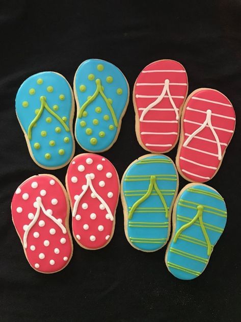 Sunglass Cookies Decorated, Summertime Cookies Decorated, Flip Flop Cookies Decorated, Summer Cutout Cookies, Beach Sugar Cookies Decorated, Cookie Decorating Ideas Summer, Beach Cookies Decorated, Summer Sugar Cookies Decorated, Flip Flop Sugar Cookies