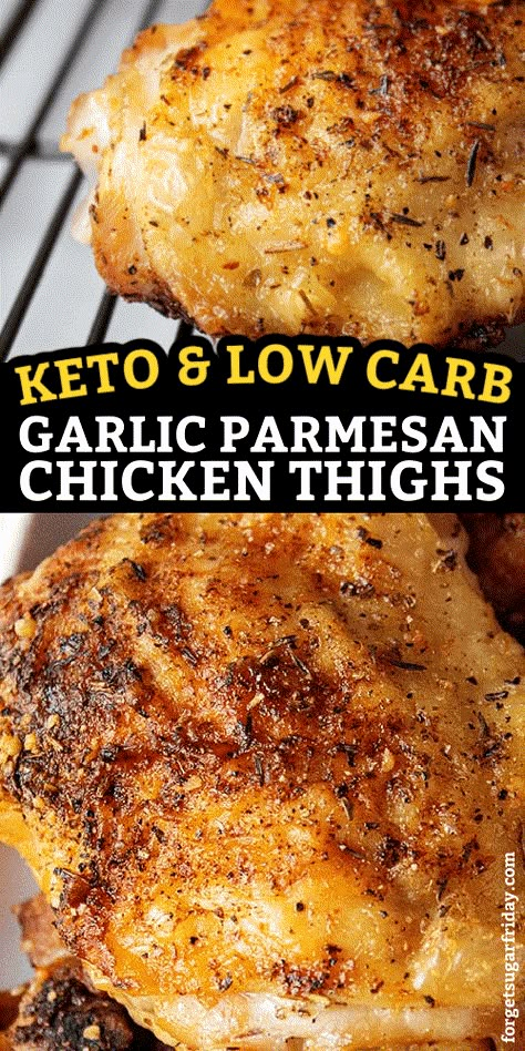 These chicken thighs are bursting with flavor and ready to be paired with your favorite side dishes for a hearty meal! This keto chicken recipe produces chicken thighs that are crispy on the outside and juicy on the inside. Garlic Parmesan Chicken Thighs, Easy Garlic Parmesan Chicken, Parmesan Chicken Thighs, Air Fryer Recipes Chicken Thighs, Keto Chicken Thighs, Chicken Thighs Dinner, Keto Chicken Thigh Recipes, Ranch Casserole, Air Fryer Chicken Thighs