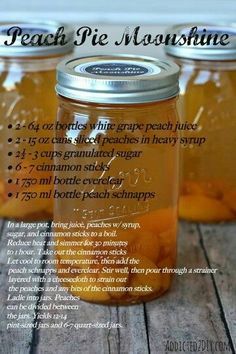 Peach Pie Moonshine, Peach Moonshine, Homemade Moonshine, Homemade Alcohol, Homemade Liquor, Liquor Recipes, Moonshine Recipes, Liqueurs Recipes, Liquor Drinks