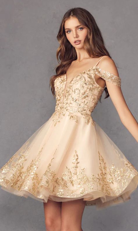 Homecoming Dresses, 2023 Short Hoco Dresses - PromGirl Gold Winter Formal Dresses, Gold Dama Dresses, Short Gold Dress, Short Dance Dresses, Dresses For Homecoming, Court Outfit, Gold Dress Short, Short Hoco Dresses, Gold Formal Dress