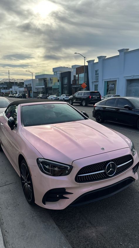 Pink Mercedes Benz Aesthetic, Cute Cars For Women, White And Pink Car, Cute Cars For Teens, Pink Mercedes Benz, Light Pink Car, Pink Mercedes, Pink Bmw, Pink Car Interior