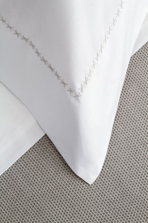 Bedding Embroidery, Embroidery Bedding, Blue Bedroom Decor, Embroidered Stars, Bed Linen Design, Linen Bedroom, Bed Linens Luxury, Simple Embroidery, The White Company