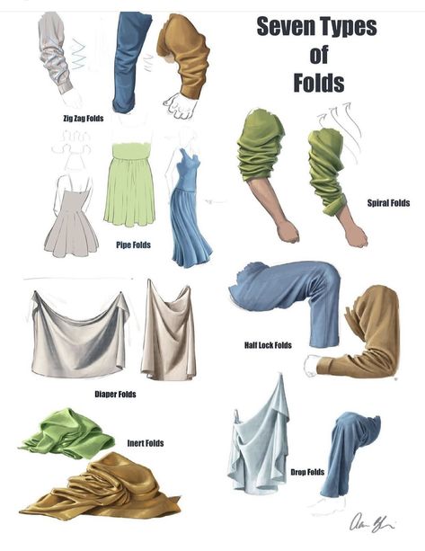 Drapery Reference, Drawing Wrinkles, Drapery Drawing, Aaron Blaise, Types Of Folds, Fabric Folds, Clothes Reference, Wrinkled Clothes, Fabric Drawing