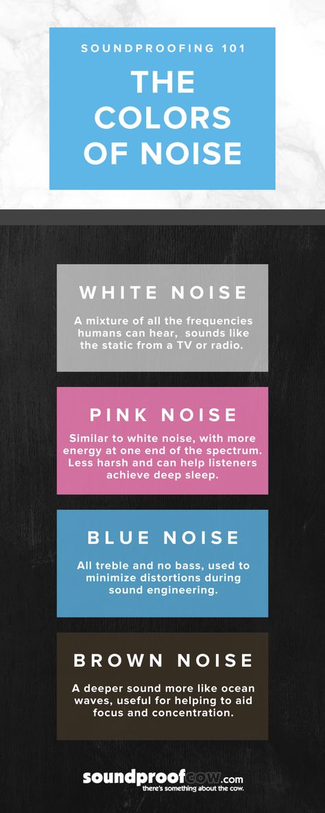 You've heard of white noise, but what about pink, brown, grey, black, and blue? While white noise can drown out all sounds, the other colors of noise are different frequencies and do different things. Pink noise is similar to white noise but is less harsh. Brown noise, on the other hand, is a deeper sound that can oftentimes aid in focus. The different frequencies on the noise spectrum lead to various colors; learn more about them on our website! #Frequency #Color #Noise Baby Sounds Meaning, Noise Sensitivity, Environmental Psychology, Sound Frequency, Learn Music Theory, Pink Noise, White Noise Sound, Mental Healing, Sleep Therapy