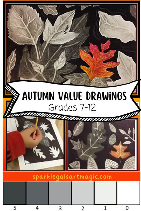 Value shaded leaf drawings Value Lessons In Art, Value Art Lesson Middle School, Fall Art Lessons Middle School, Middle School Thanksgiving Art Projects, Middle School Fall Art Projects, Fall Art Projects For Middle School, Elements Of Art Value, Shading Lesson, Fall Art Lessons