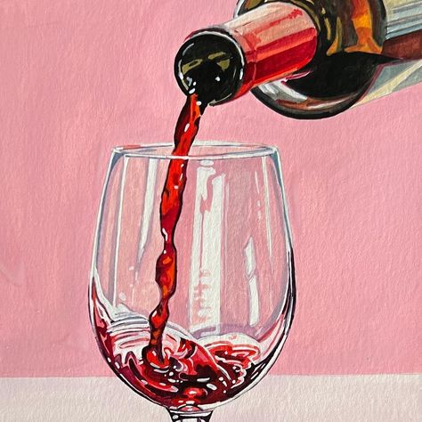 Wine And Paint Ideas, Red Wine Painting, Crazy Painting Ideas, Lips Painting Acrylic, Wine Acrylic Painting, Wine Art Painting, Painting Of Wine, Drink Painting, Art Du Vin