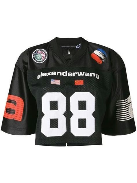 Alexander Wang cropped american football jersey Alexander Wang Jersey, Cropped Jersey Outfit, Alexander Wang Outfit, Cropped Football Jersey, American Football Shirt, Jersey Crop Top, Cropped Jersey, Football Clothes, American Football Jersey