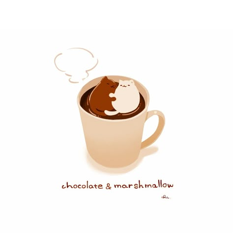 Hot Chocolate Illustration, Hot Chocolate Drawing, Homemade Squishy, Chocolate Illustration, Chocolate Drawing, Chibi Food, Food Cat, Food Illustration Art, Chocolate Marshmallows