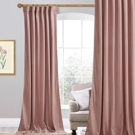 Amazon.com: StangH Navy Blue Velvet Curtains 96 inches Long for Living Room, Luxury Blackout Sliding Door Curtains Thermal Insulated Window Drapes for Bedroom, W52 x L96 inches, 1 Panel : Home & Kitchen Bedroom Window Decor, Baby Girls Bedroom, Pink Velvet Curtains, Girls Playroom, Pink Curtains, Bedroom Windows, Elegant Home, Velvet Curtains