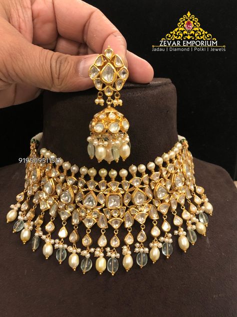 Kundan Chokar Design Jewelry In Gold, Gold Kundan Choker, Jadau Choker, Polki Choker Set, Kundan Polki Necklace, Vintage Indian Jewelry, Polki Sets, Polki Choker, Rajputi Jewellery