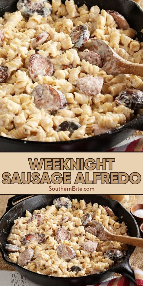 Quick, delicious, and simple—Discover how to prepare an amazing sausage Alfredo for those busy weeknights! Plus, tips on how to tinker with the recipe to suit your taste. Savor the deliciousness without spending hours in the kitchen! Smoked Sausage Pasta Alfredo, Sausage Alfredo Pasta Recipes, Kielbasa Alfredo Pasta, Pasta With Kielbasa Sausage, Smoked Sausage Alfredo Bake, Alfredo With Sausage, Sausage Alfredo Pasta, Best Grill Recipes, Sausage Alfredo