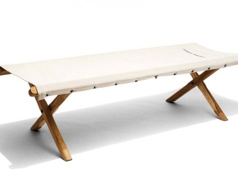 Off White Cotton Canvas Nap Bench Remodelista Kitchen, Tripolina Chair, Folding Bench, Wood Armoire, Campaign Furniture, London Interior, Bamboo Bedding, Folding Beds, Wood Joinery