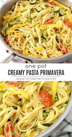 One Pot Creamy Pasta, California Spaghetti Salad Recipe, Pasta Primavera Recipes, One Pot Pasta Primavera, Pasta Station, Creamy Pasta Primavera, Oven Dinners, Pasta Primavera Recipe, Spaghetti Salad