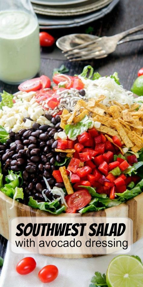 South West Dressing Recipe, Southwest Avocado Salad, South Western Salad Recipe, Southwestern Food Recipes, South West Recipes, South West Salad Recipes, Healthy Southwest Salad, Southwestern Salad Tostada, South Western Salad