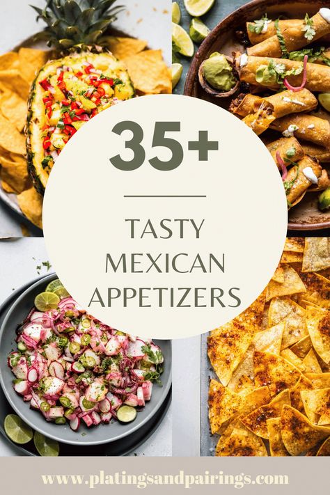 Mexican food is known for its bold flavors and vibrant colors, and its appetizers are no exception. From classic dishes like guacamole and chips to more unique creations like queso fundido and taquitos, there's something for everyone on this list of 35+ Mexican appetizers. Good Mexican Appetizers, Vegan Mexican Appetizers For Party, Appetizers For Mexican Dinner, Mexican Apps Appetizers Parties, Mexican Tapas Recipes, Mexican Themed Appetizers Parties, Mexican Tapas Party Appetizers, Fiesta Appetizers Parties Food, Appetizers For Mexican Food