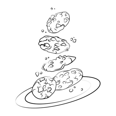 Cookies with chocolate crisps falling into a plate Line art drawing vector isolated illustration.Traditional dessert Bitten, broken, cookie crumbs,hand drawn black white sketch Plate Of Cookies Drawing, Cookie Doodle Drawing, Cookies Drawing Illustration, Cookie Art Drawing, Fortune Cookie Drawing, Dessert Sketch, Cookie Sketch, Plate Sketch, Cookie Drawing