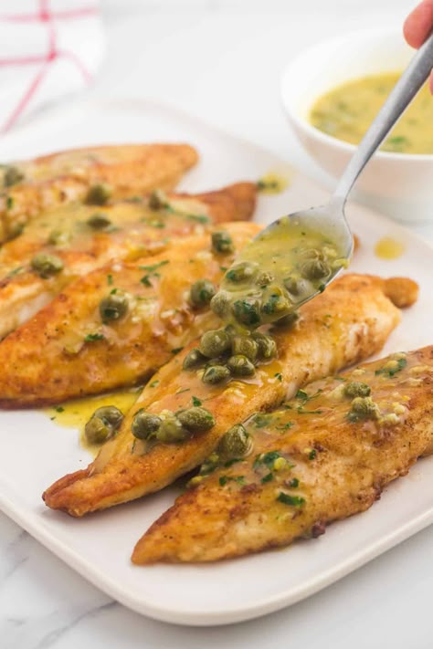 Trout With Lemon Caper Sauce, Pan Seared Fish With Lemon Caper Sauce, Lemon Picatta Fish, Piccata Sauce Fish, Tilapia With Capers And Lemon, Picatta Sauce Fish, Fish Piccata Recipes, Fish Picatta Recipe, Lemon Caper Sauce Fish